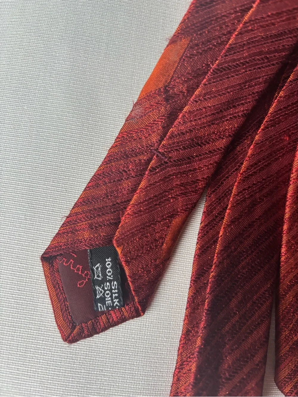 Salvatore Ferragamo Men's Red and Orange Striped Silk Tie - Classic Formal